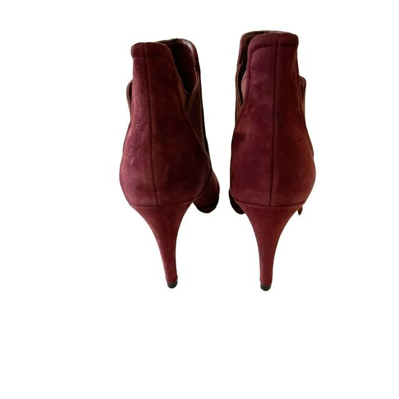 Cole Haan Size 7B Burgundy Suede Peep Toe Ankle Heel Booties - Picture 5 of 8